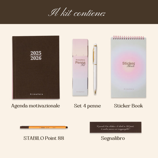 PREORDINE PrimaVera Svolta Kit - Agenda + Sticker Book + Penna Oro