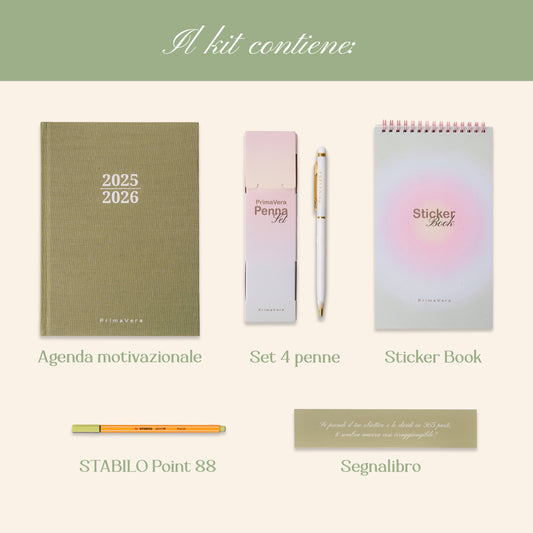 PREORDINE PrimaVera Svolta Kit - Agenda + Sticker Book + Penna Oro