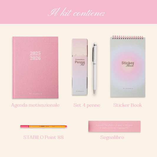 PrimaVera Svolta Kit - Agenda + Sticker Book + Penna Argento